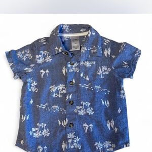 Carter's Blue Button Down Shirt with Nautical Print